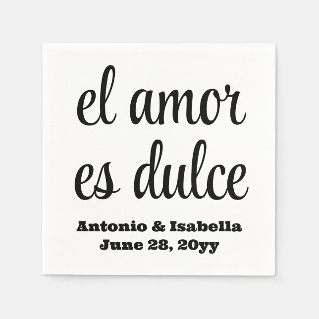 El amor es dulce wedding reception serviette paper napkin (Front)