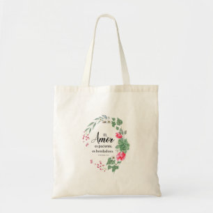 El amor is pacific, bondadoso 1corintios tote bag
