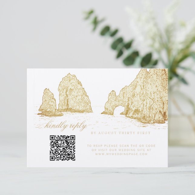 El Arco Cabo San Lucas Kindly Reply QR Code RSVP Card (Standing Front)
