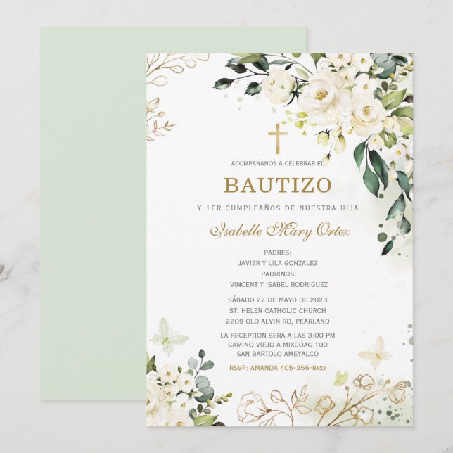 El Bautizo y Primer Añito de nuestra hija Invitation (Front/Back)