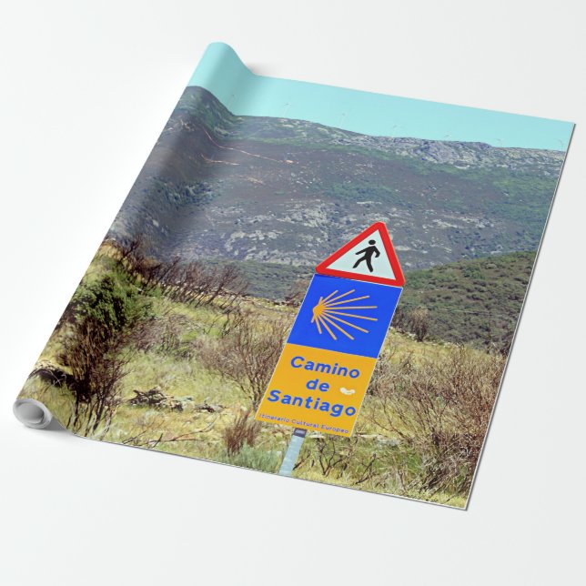 El Camino de Santiago de Compostela, Spain, sign Wrapping Paper (Unrolled)