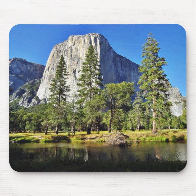 El Capitan And Merced River In Yosemite Park Mouse Mat (Front)