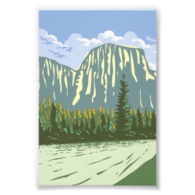 El Capitan in Yosemite Valley California WPA Art Photo Print (Front)