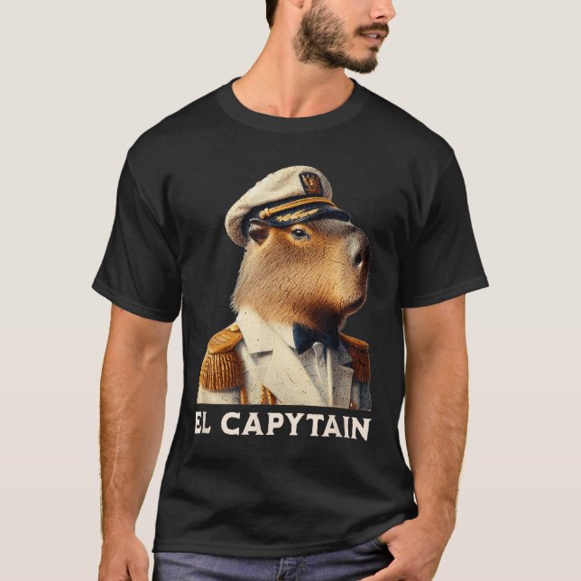 El Capytain Funny Capybara Boat Captain  T-Shirt (Front)