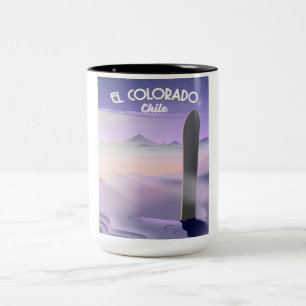 El Colorado Chile Snowboarding travel poster Two-Tone Coffee Mug