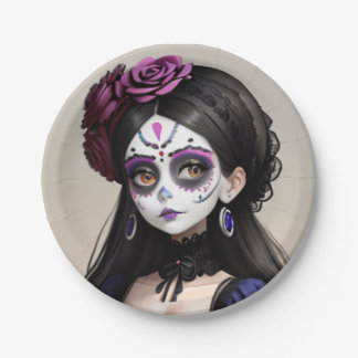el Día de los Muertos - Beautiful woman Paper Plate