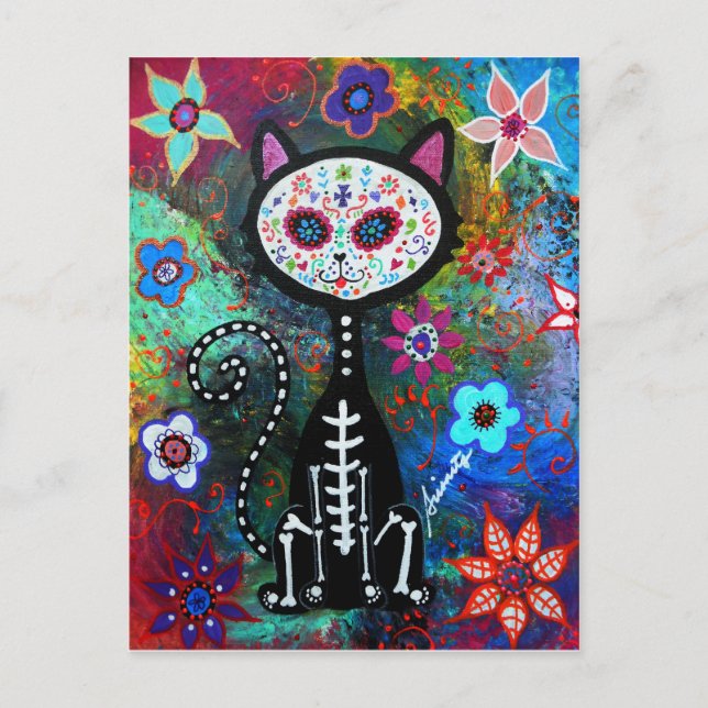 El Gato Cat Dia de los Muertos by Prisarts Postcard (Front)