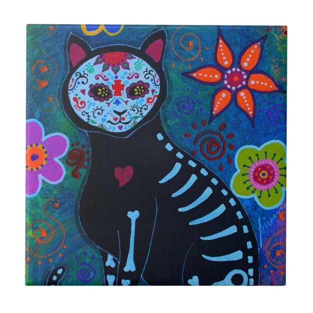 EL GATO CAT DIA DE LOS MUERTOS TILE (Front)