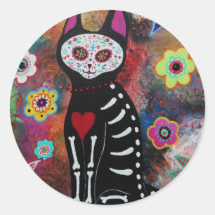 El Gato Day of the Dead Painting by Prisarts Classic Round Sticker