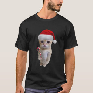 El Gato Meme Cat with Santa Hat and Candy Cane Chr T-Shirt