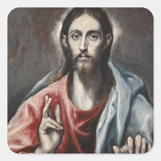 El Greco - Christ Blessing Square Sticker (Front)
