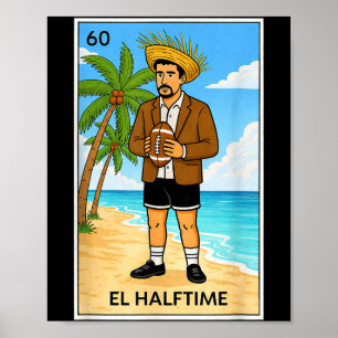 El Halftime Vintage Football Beach Illustration Poster