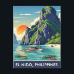El Nido Philippines Travel Postcard<br><div class="desc">El Nido, located on the northern tip of Palawan Island in the Philippines, is renowned for its stunning limestone cliffs, crystal-clear turquoise waters, hidden lagoons, and white-sand beaches. Often described as a tropical paradise, it serves as the gateway to the Bacuit Archipelago, a group of over 40 islands and islets,...</div>