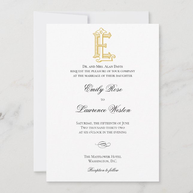 EL or LE Monogram Vintage Wedding Invitations (Front)