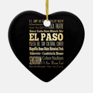 El Paso City of Texas State Typography Art Ceramic Tree Decoration