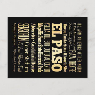 El Paso City of Texas State Typography Art Postcard