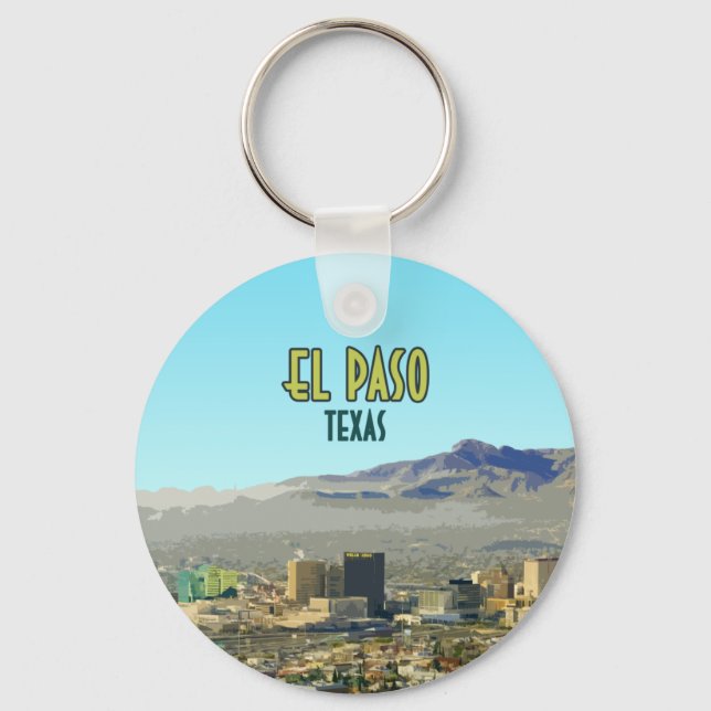 El Paso Downtown Mountain Texas Vintage Key Ring (Front)