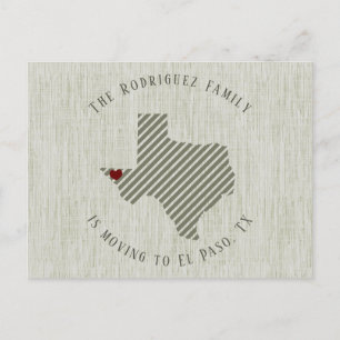 El Paso Green Linen and Heart Texas Moving Announcement Postcard