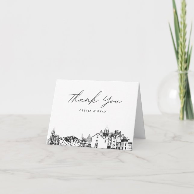 El Paso Skyline Sketch Blank Thank You Card (Front)