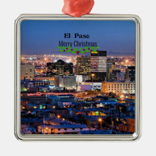 El Paso, Texas at Night  Metal Tree Decoration