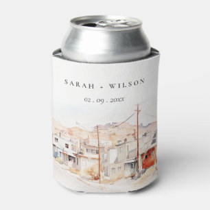 El Paso Texas City Scape Watercolor Wedding Can Cooler