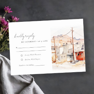 El Paso Texas City Scape Watercolor Wedding RSVP Card