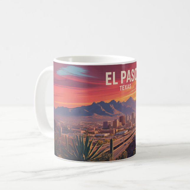 El Paso Texas Mug: Retro Desert Sunset Cityscape Coffee Mug (Front Left)