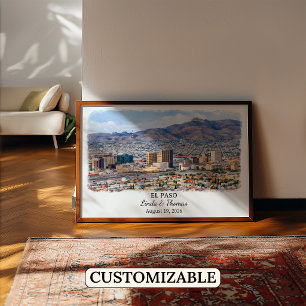El Paso Texas Poster, Watercolor, Custom Poster