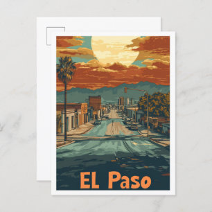 El Paso Texas USA Art Travel Illustration Postcard