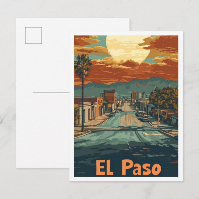 El Paso Texas USA Art Travel Illustration Postcard (Front/Back)