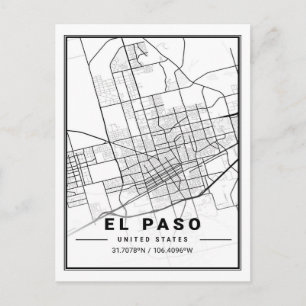El Paso Texas USA Travel City Map Poster Postcard