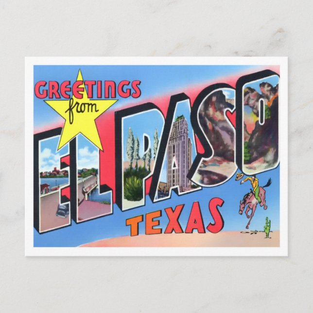 El Paso, Texas Vintage Big Letters Postcard (Front)
