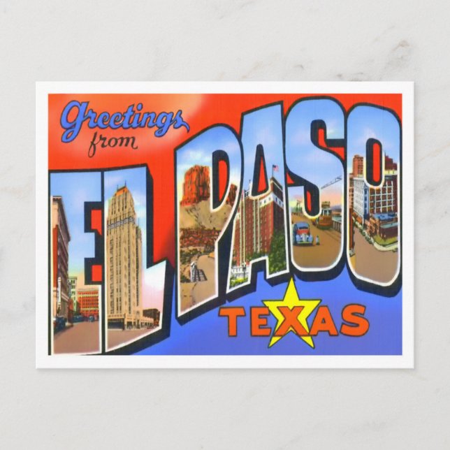 El Paso, Texas Vintage Big Letters Postcard (Front)