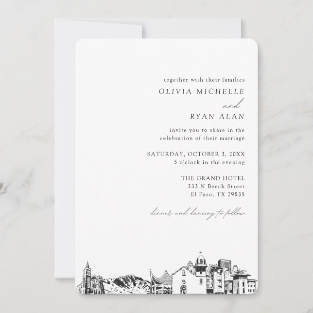 El Paso Wedding Elegant Skyline Invitation (Front)