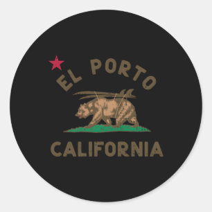 El Porto California Beach Flag Bear Surf Ca Classic Round Sticker