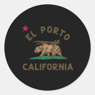 El Porto California Beach Flag Bear Surf Ca Classic Round Sticker