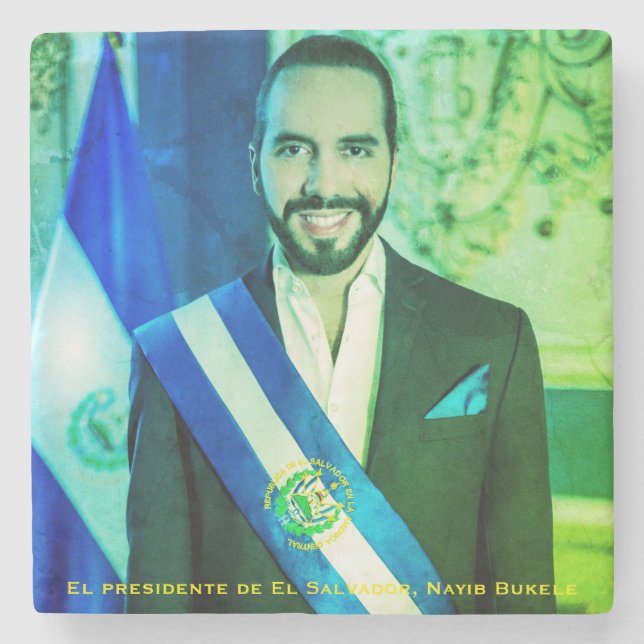 El presidente de El Salvador, Nayib Bukele Stone Coaster (Front)