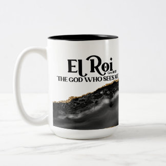 El Roi The God Who Sees Me Black Marble Monogram  Two-Tone Coffee Mug