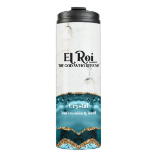 El Roi The God Who Sees Me Teal Marble Monogram   Thermal Tumbler