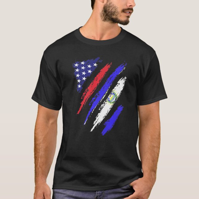 El Salvador American Grown Flag USA Patriot Herita T-Shirt (Front)