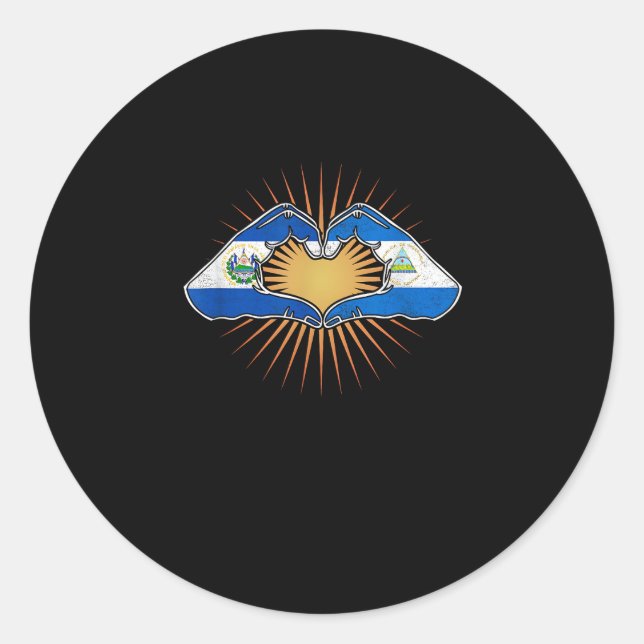 El Salvador And Nicaragua Heart Hands Classic Round Sticker (Front)