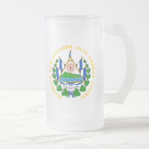 el salvador emblem frosted glass beer mug