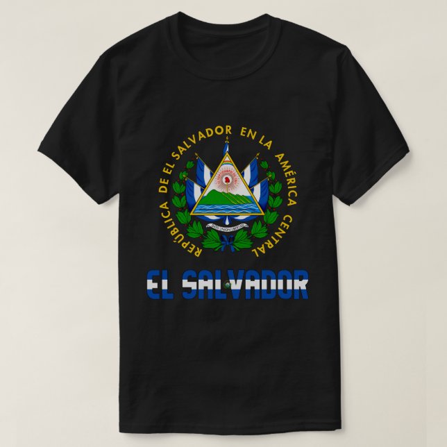 El Salvador Flag and Coat Of Arms Patriotic T-Shirt (Design Front)