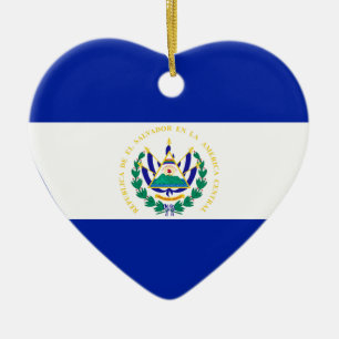 El Salvador Flag Heart Ceramic Tree Decoration