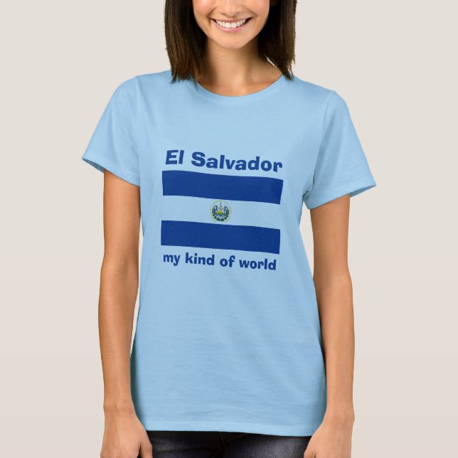 El Salvador Flag + Map + Text T-Shirt (Front)