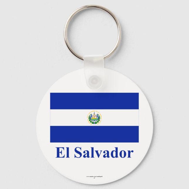 El Salvador Flag with Name Key Ring (Front)