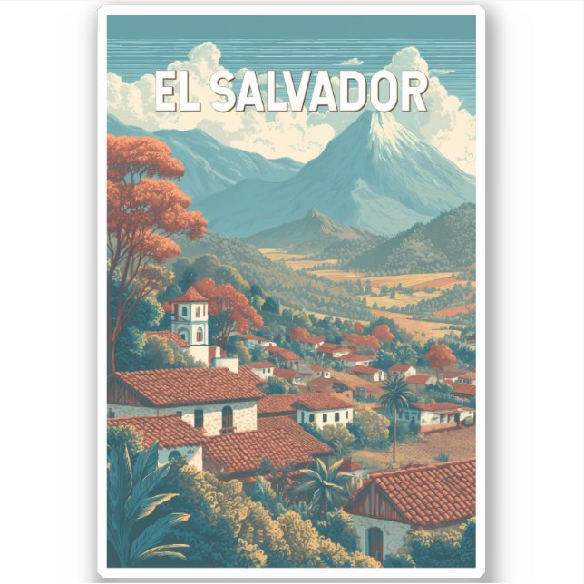 El Salvador Illustration Travel Art Vintage (Front)