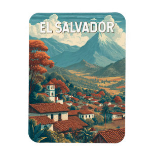 El Salvador Illustration Travel Art Vintage Magnet
