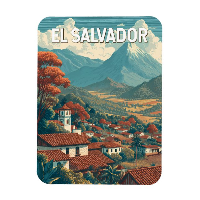 El Salvador Illustration Travel Art Vintage Magnet (Vertical)