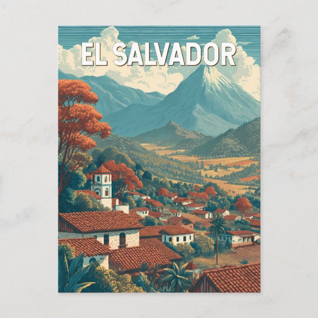 El Salvador Illustration Travel Art Vintage Postcard (Front)